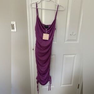 Kittenish Purple Ruched Dress